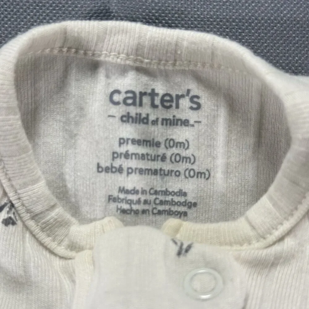 Carters Preemie Baby Ivory Flower One Piece Zip Up